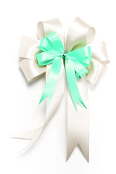 White and green ribbon bow for decorate gift box