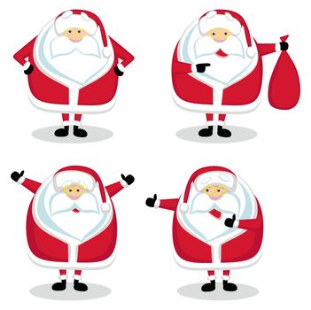 Santa in different positions isolated. Vector illustration