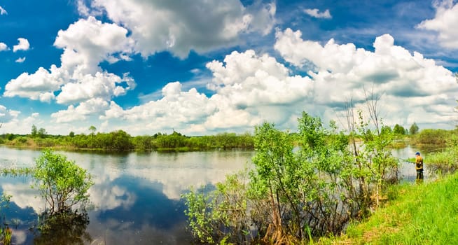 Clouds reflection on lake.