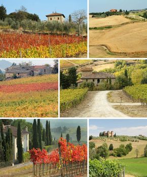 tuscan house in idyllic landscape , collage