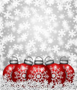 Red Snowflake Christmas Tree Ornaments Sitting on Snow Illustration