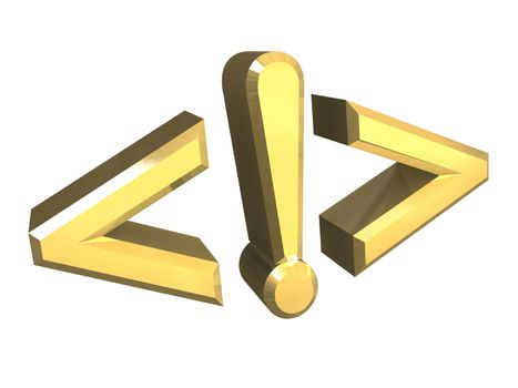 Warning icon in gold 3D made