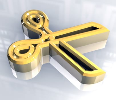 Scissor in gold background 3d made
