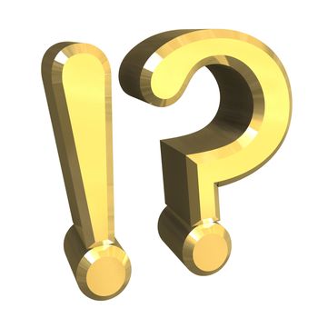 question mark & exclamation mark in gold isolated - 3D made