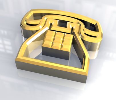 phone symbol in gold - 3d made