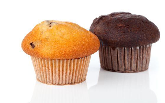 two muffins, isolated on white background