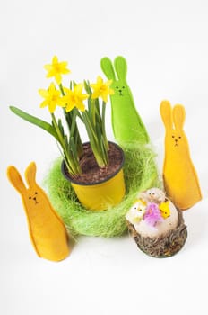 Easter composition on light background, view from top
