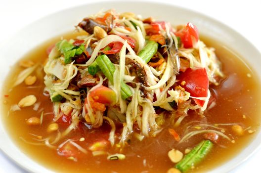 thai papaya salad hot and spicy , mixed from variety of vegetable