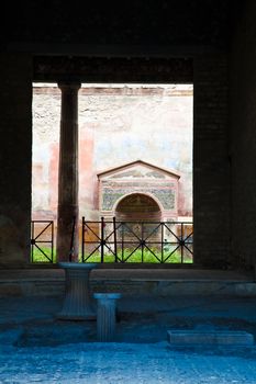 Detail of Pompeii site. The city of was destroyed and completely buried during a long catastrophic eruption of the volcano Mount Vesuvius
