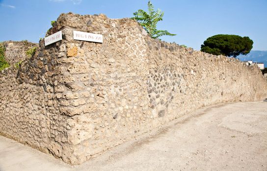 Detail of Pompeii site. The city of was destroyed and completely buried during a long catastrophic eruption of the volcano Mount Vesuvius