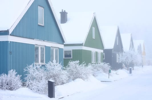 Villas in a extremely cold and frosty winter conditions.