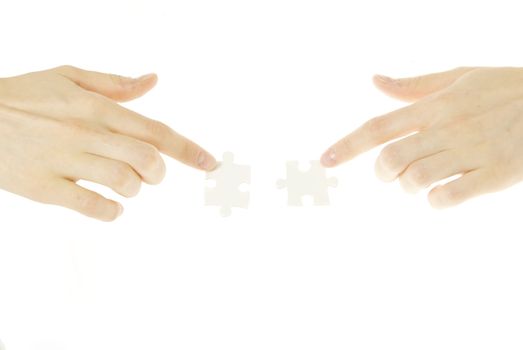  puzzle in hands isolated on white background