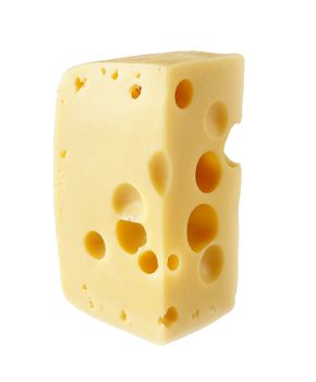 Isolated piece of cheese on the white background