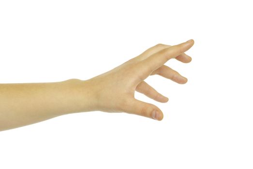 Extended hand for help on a white background