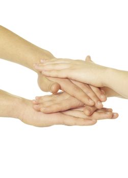 pile of hands isolated on a white