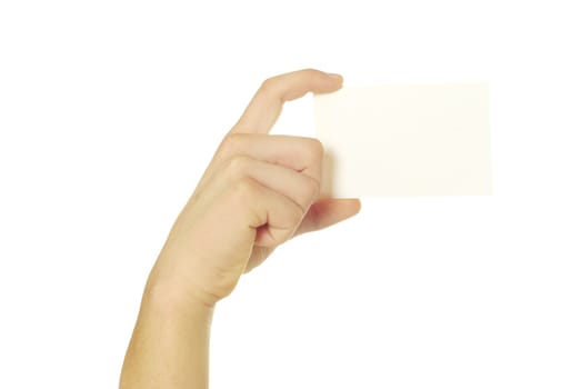 card blank in a hand isolated on white
