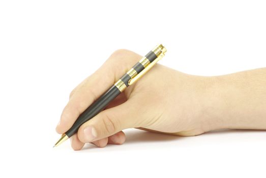 pen in woman hand isolated on white background 