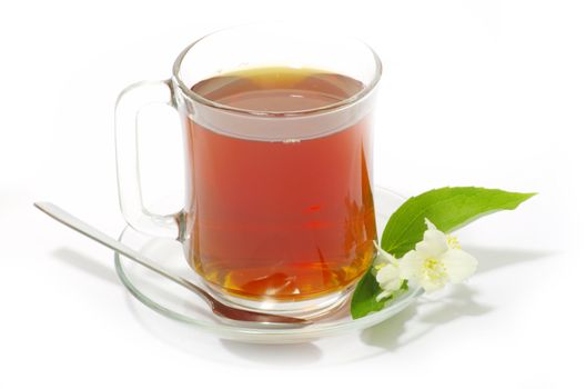 tea in cup with leaf mint 