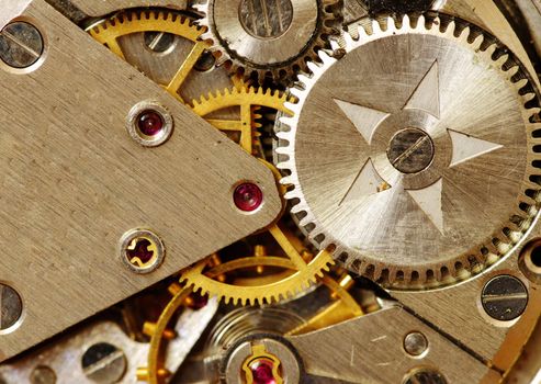 Closeup of old metal clock mechanism