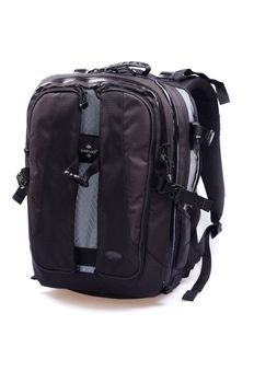 Black backpack isolated on white