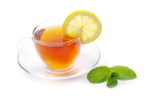 tea in cup isolated on white background