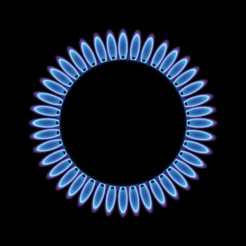 Blue gas flame on stove or hob for cooking