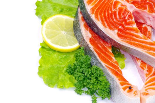 raw salmon and spices isolated