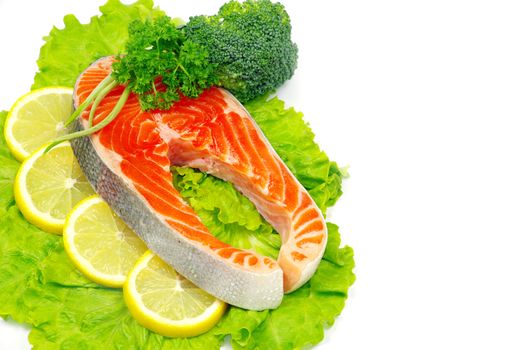 raw salmon and spices isolated