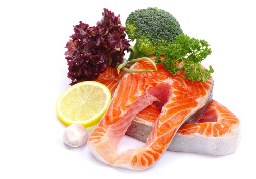 raw salmon and spices isolated