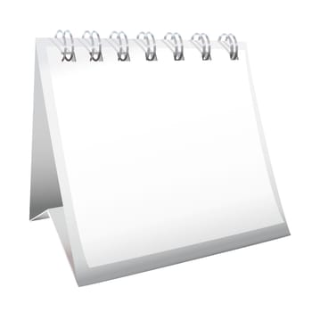 White blank calendar with spiral metal bound pages