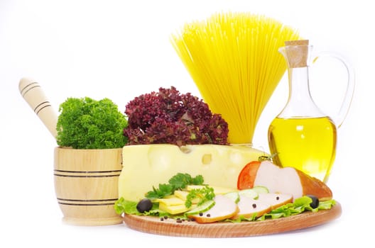 pasta ingredients isolated on white background