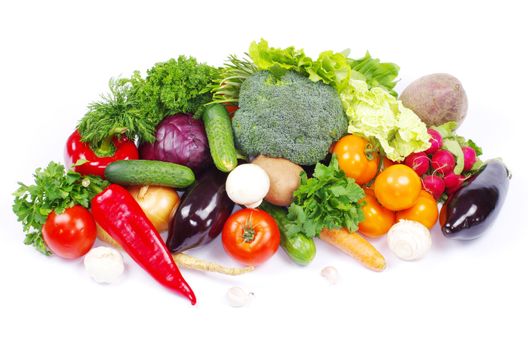 fresh vegetables on the white background
