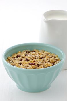 Delicious and nutritious lightly toasted breakfast muesli or granola cereal.