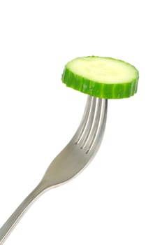 fresh cucumber on a fork
