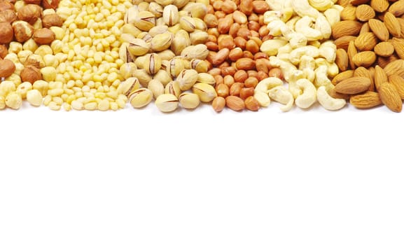 various nuts on white background