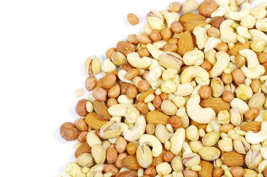 Assorted mixed nuts on white background