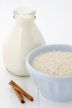 Delicious rice pudding ingredients, used to make one of the most famous and delicious desserts ever.