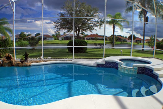 Swimming Pool and Spa with Lake View