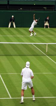 A singles tennis match in the uk.