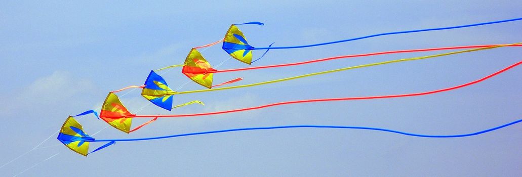 Flying kites in the blue sky of Florida.