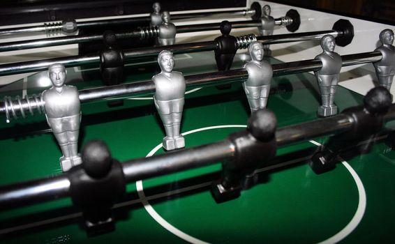 A macro of the little men on a table football