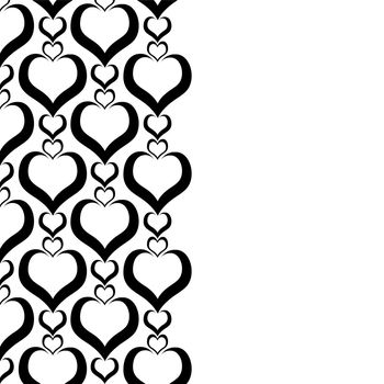 Illustrated love heart background border in black and white