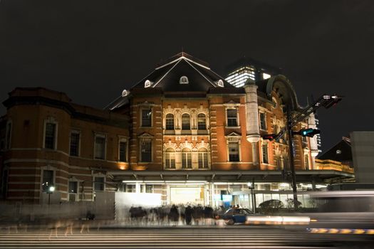  Old building of Tokyo railway station at night, Japan