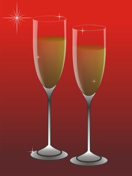 New year, wine glasses, shine, wine, star, red background