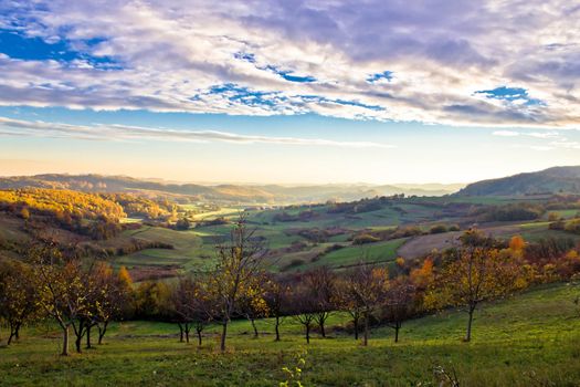 Colorful early morning valley landscape in Croatia