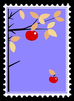 apple on branch on postage stamps. vector