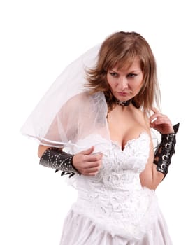 Bride in a white dress with a white background
