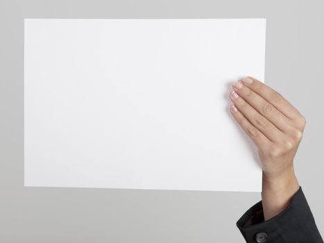 Female hand holding a blank paper sheet