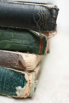 close-up of a stack of old books, very shallow DOF!