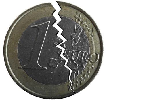 Conceptual image showing a cracked 1 Euro coin